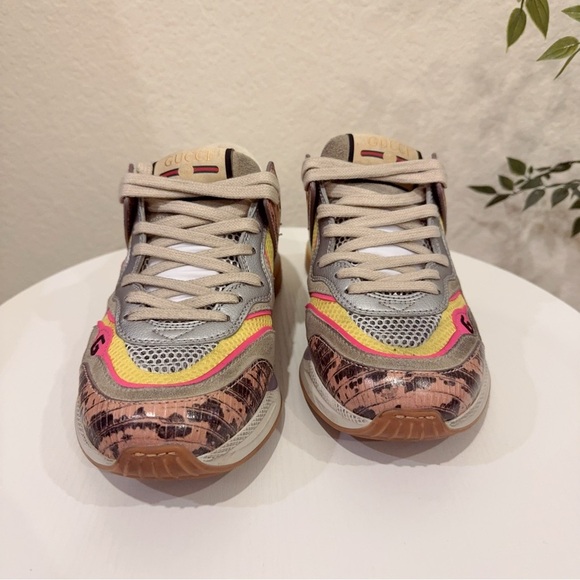 Authentic Gucci Ultrapace Pink Multi Leather Metallic Snake Print Sneaker 36.5 - Picture 3 of 10